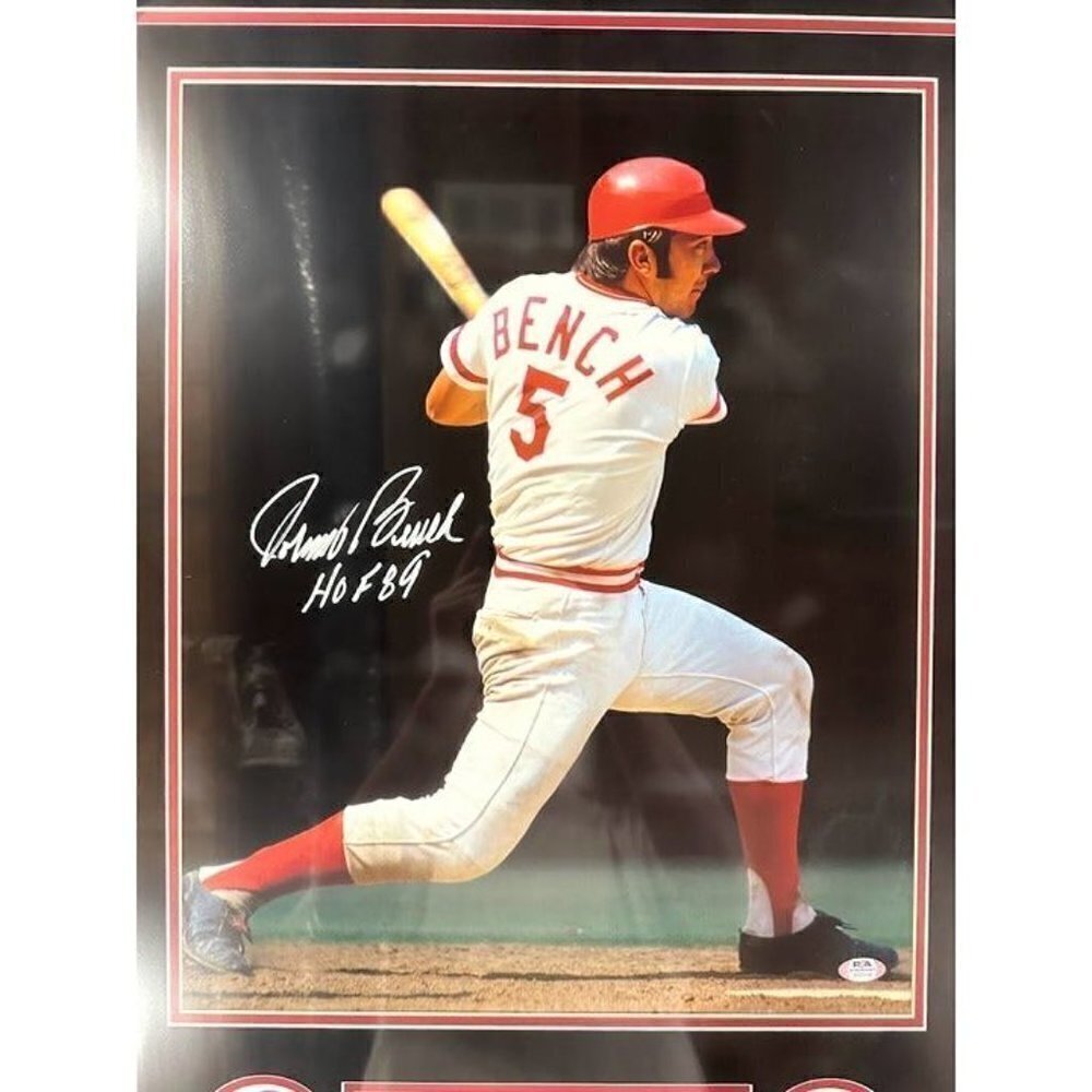 Johnny Bench signed HOF 89 autographed Cincinnati Reds 16x20 Photo Framed PSA - Picture 2 of 6